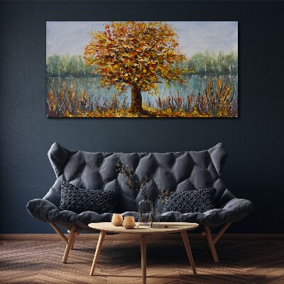 Obraz canvas Zlatá jeseň pri rybníku