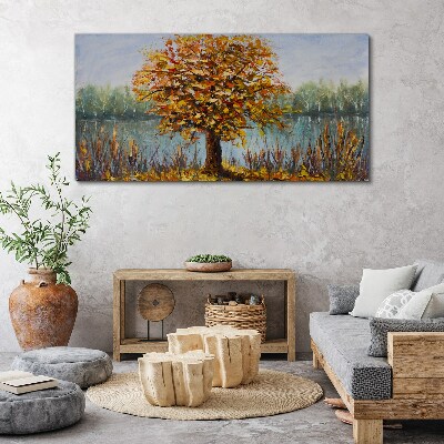 Obraz canvas Zlatá jeseň pri rybníku