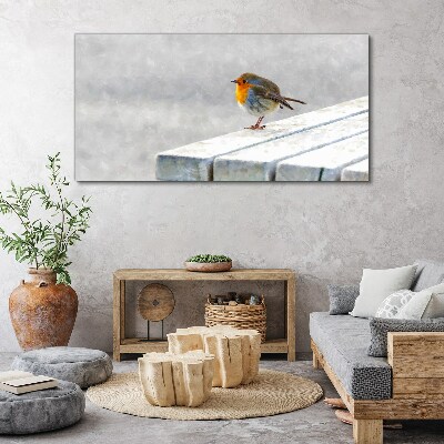 Obraz canvas Robin na bielej tabuli