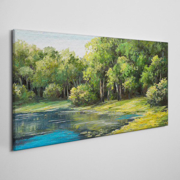 Obraz canvas Zelená krajina nad vodou