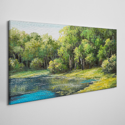 Obraz canvas Zelená krajina nad vodou