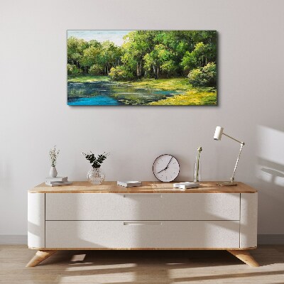 Obraz canvas Zelená krajina nad vodou
