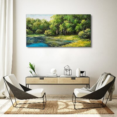 Obraz canvas Zelená krajina nad vodou