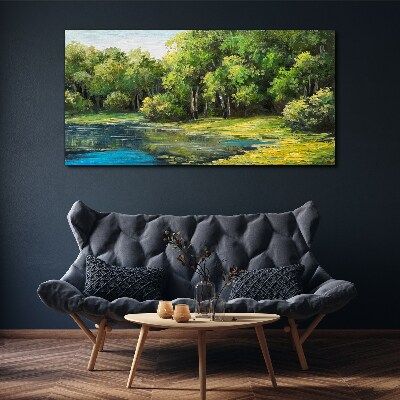 Obraz canvas Zelená krajina nad vodou