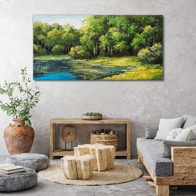 Obraz canvas Zelená krajina nad vodou