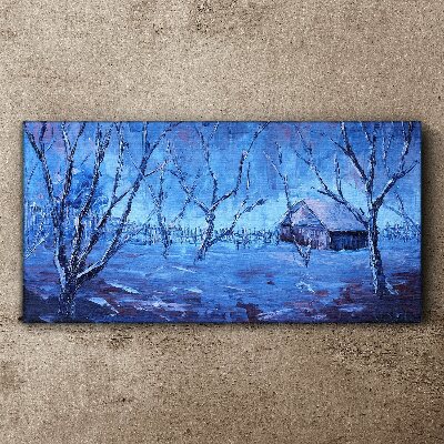 Obraz canvas Zimná krajina s chatou