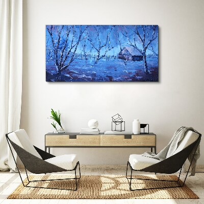 Obraz canvas Zimná krajina s chatou