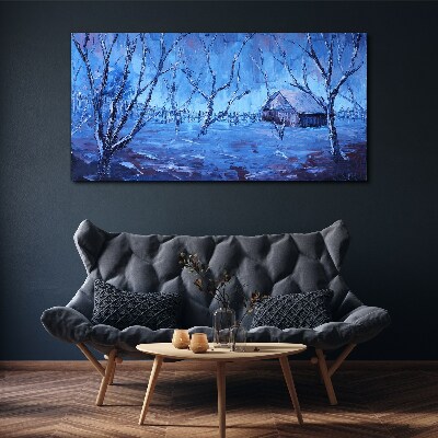 Obraz canvas Zimná krajina s chatou