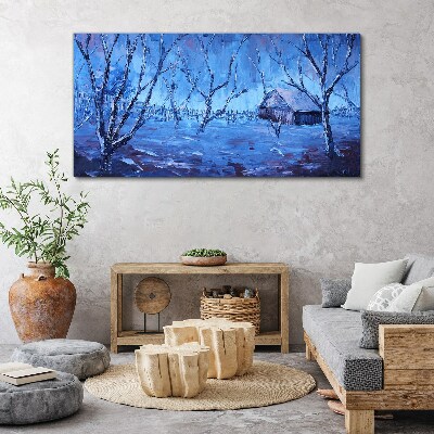 Obraz canvas Zimná krajina s chatou