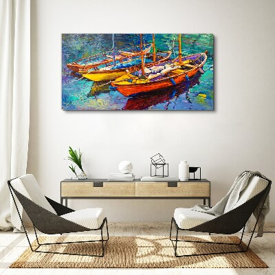 Obraz canvas Farebné člny na pokojnej vode