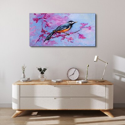 Obraz canvas vetva kvety zvieracie vták