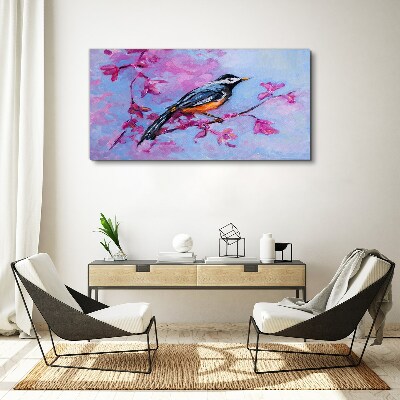 Obraz canvas Jarný vtáčik na ružových konároch