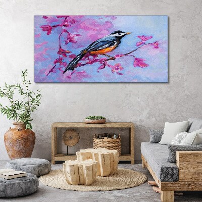 Obraz canvas Jarný vtáčik na ružových konároch