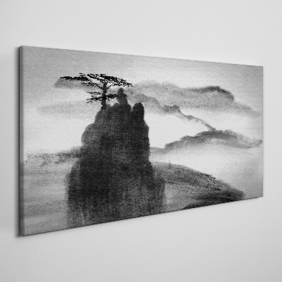Obraz canvas Horský strom hmlou