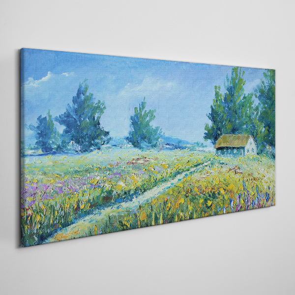 Obraz canvas Letná krajina s domom na poli