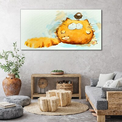 Obraz canvas Mačka s vtákom