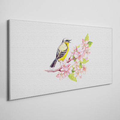 Obraz canvas Vták na konári s kvetmi