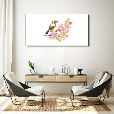 Obraz canvas Vták na konári s kvetmi