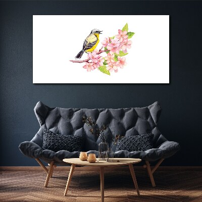 Obraz canvas Vták na konári s kvetmi