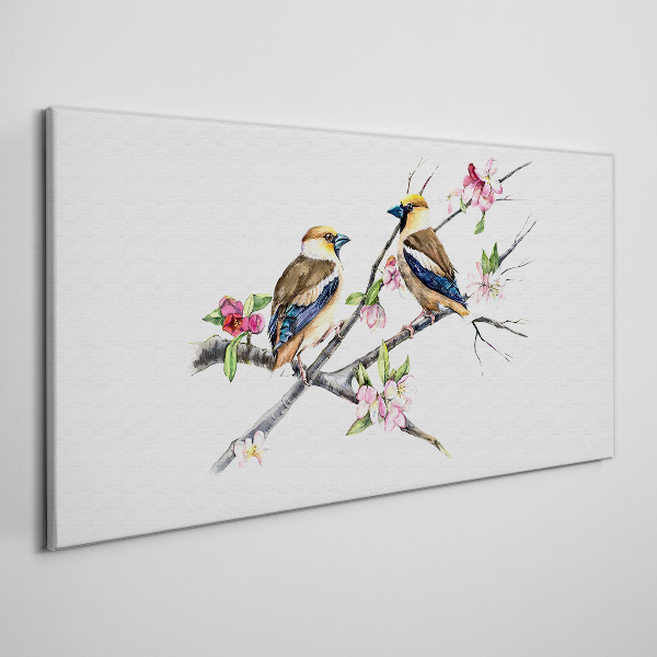 Obraz canvas Vtáky na konári medzi kvetmi
