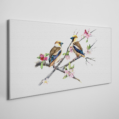 Obraz canvas Vtáky na konári medzi kvetmi