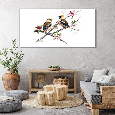 Obraz canvas Vtáky na konári medzi kvetmi