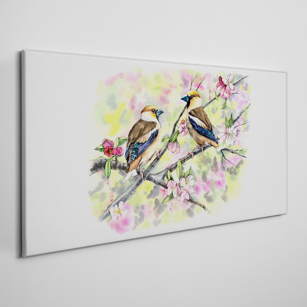 Obraz canvas Vtáky na konári s kvetmi