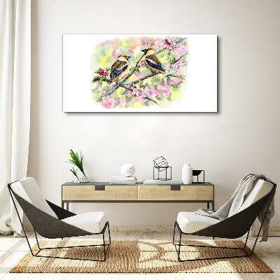 Obraz canvas Vtáky na konári s kvetmi