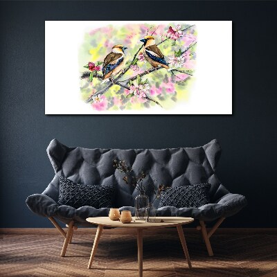 Obraz canvas Vtáky na konári s kvetmi