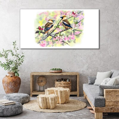 Obraz canvas Vtáky na konári s kvetmi