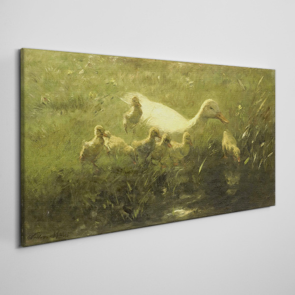 Obraz canvas Kačica s mláďatami v tráve