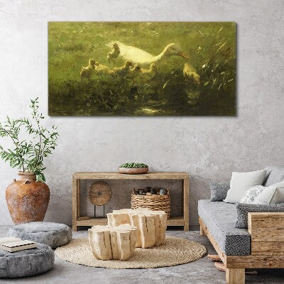 Obraz canvas Kačica s mláďatami v tráve