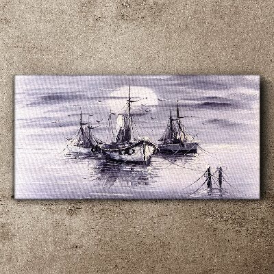 Obraz canvas Nočné mesiac morské lode