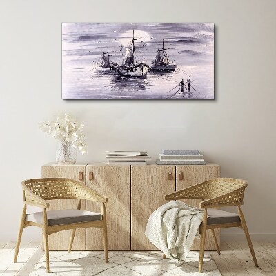Obraz canvas Nočné mesiac morské lode