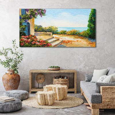 Obraz canvas Prímorská krajina s kvetmi