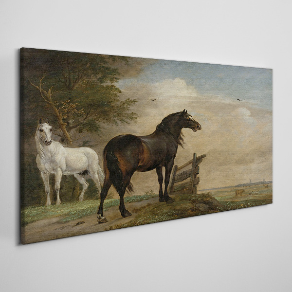 Obraz canvas Pokojná krajina s koňmi