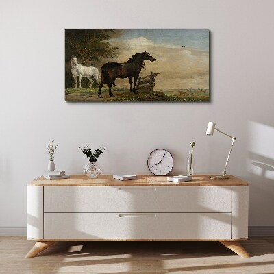 Obraz canvas Pokojná krajina s koňmi