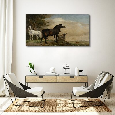 Obraz canvas Pokojná krajina s koňmi