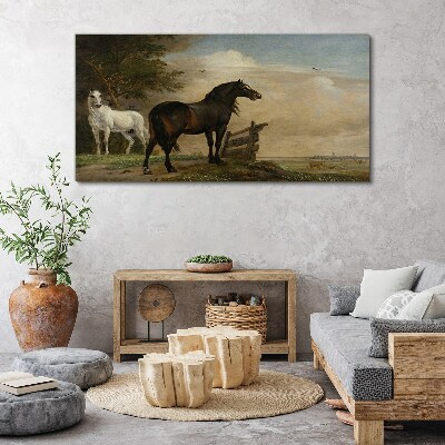Obraz canvas Pokojná krajina s koňmi