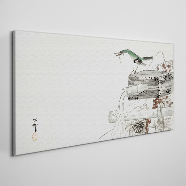 Obraz Canvas Vták pred japonskou krajinou