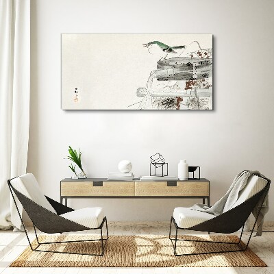 Obraz Canvas Vták pred japonskou krajinou
