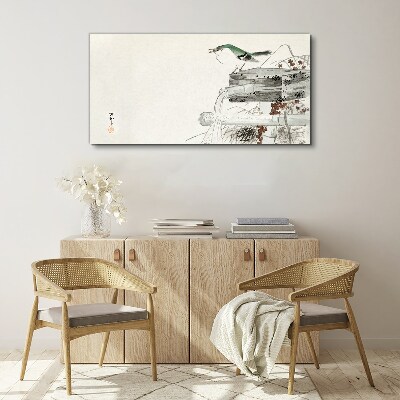 Obraz Canvas Vták pred japonskou krajinou