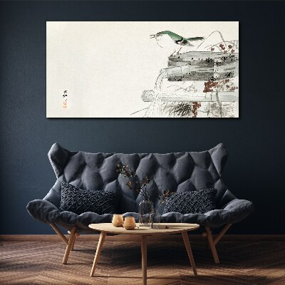 Obraz Canvas Vták pred japonskou krajinou