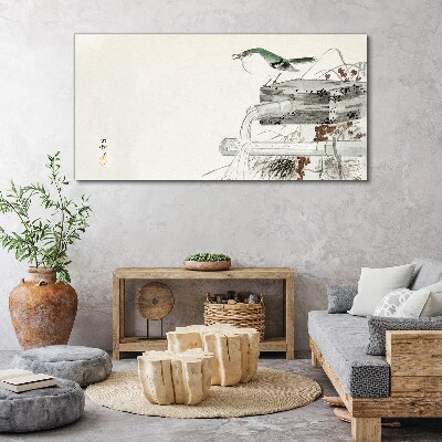 Obraz Canvas Vták pred japonskou krajinou