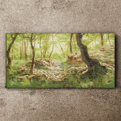 Obraz canvas Zelená lesná krajina s kameňmi