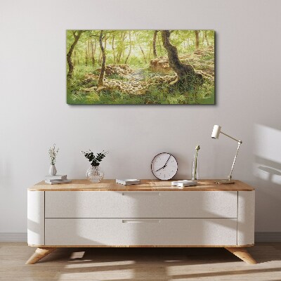 Obraz canvas Zelená lesná krajina s kameňmi