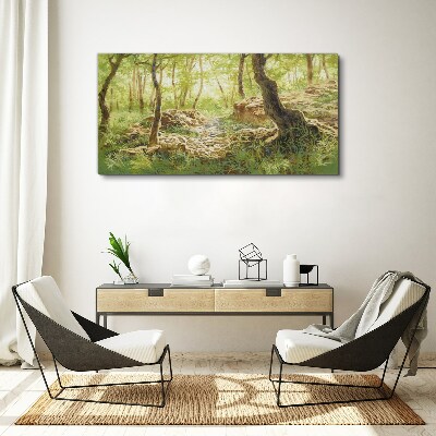 Obraz canvas Zelená lesná krajina s kameňmi