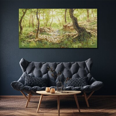 Obraz canvas Zelená lesná krajina s kameňmi