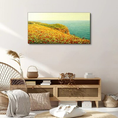 Obraz na plátne Kvety pobrežie útesu mora