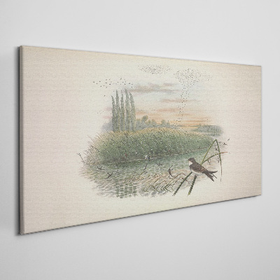Obraz Canvas Pokojná krajina s vtákom